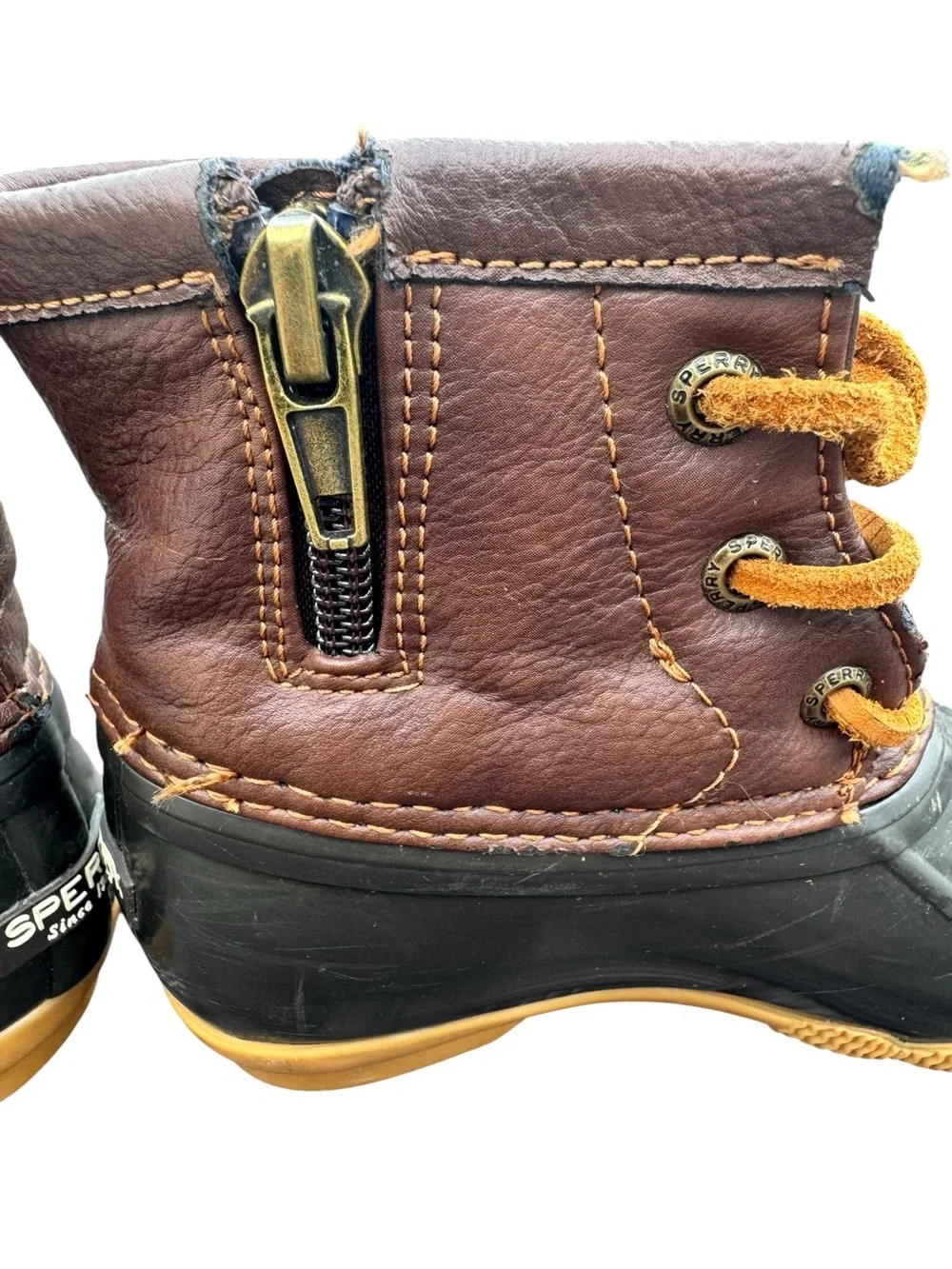 Sperry Saltwater Duck Boots  girls 10M Brown Black Waterproof Rain  CG55362A